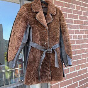 Vintage Waddington Brown Women's Sheepskin Lambskin Winter Jacket sz M